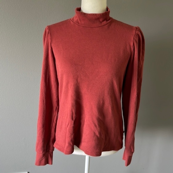Sol Angeles Mock Neck Red Orange Lightweight Sweatshirt - Picture 1 of 10